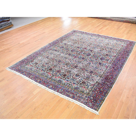 Antique Wool Hand Knotted Rug Beige Red 8.9X11.3 -O066949