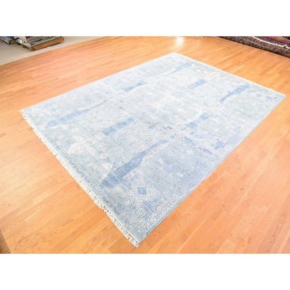 Transitional Wool & Pure Silk Hand Knotted Rug Blue No Border 9.0X12.2 -O066954