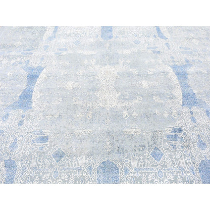 Transitional Wool & Pure Silk Hand Knotted Rug Blue No Border 9.0X12.2 -O066954
