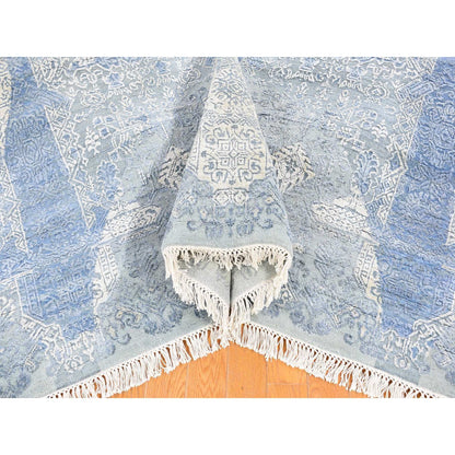 Transitional Wool & Pure Silk Hand Knotted Rug Blue No Border 9.0X12.2 -O066954