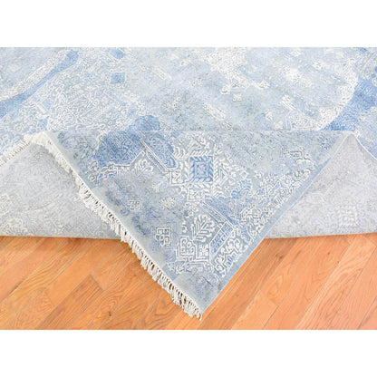 Transitional Wool & Pure Silk Hand Knotted Rug Blue No Border 9.0X12.2 -O066954