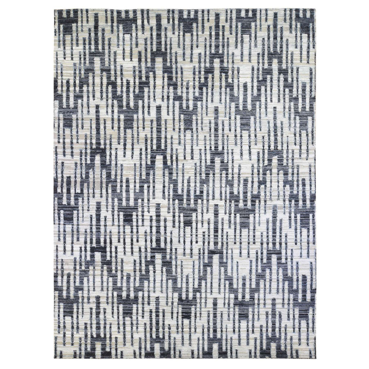Ivory 9'0" x 12'0" Modern and Contemporary Hand knotted Wool/Silk Rug - Sku: O066955