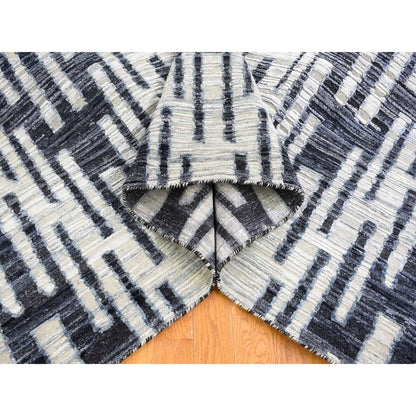 Modern and Contemporary Wool & Silk Hand Knotted Rug Ivory No Border 9.0X12.0 -O066955