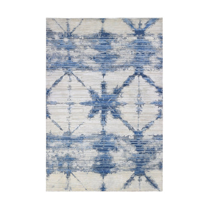 Modern and Contemporary Wool & Silk Hand Knotted Rug Blue No Border 6.1X9.1 -O066957