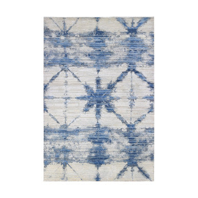 Modern and Contemporary Wool & Silk Hand Knotted Rug Blue No Border 6.1X9.1 -O066957
