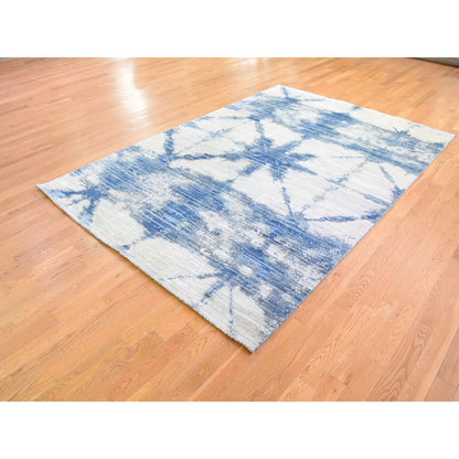 Modern and Contemporary Wool & Silk Hand Knotted Rug Blue No Border 6.1X9.1 -O066957