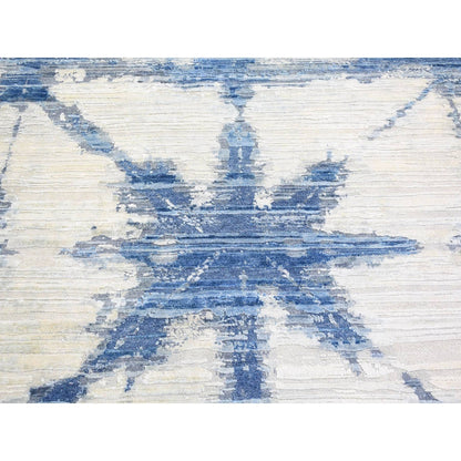 Modern and Contemporary Wool & Silk Hand Knotted Rug Blue No Border 6.1X9.1 -O066957