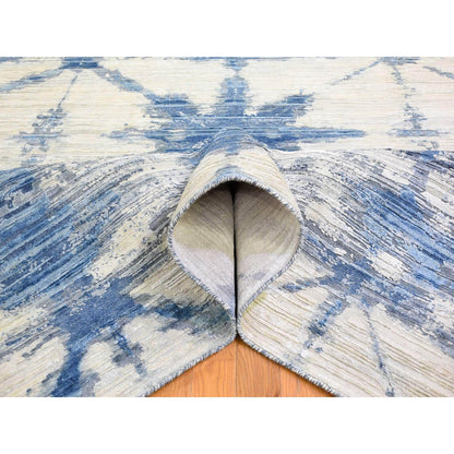 Modern and Contemporary Wool & Silk Hand Knotted Rug Blue No Border 6.1X9.1 -O066957