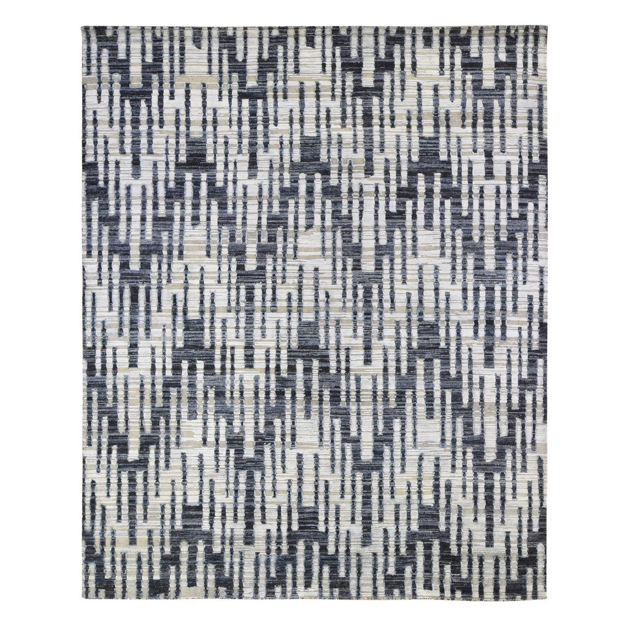 Ivory 8'0" x 10'1" Modern and Contemporary Hand knotted Wool/Silk Rug - Sku: O066958