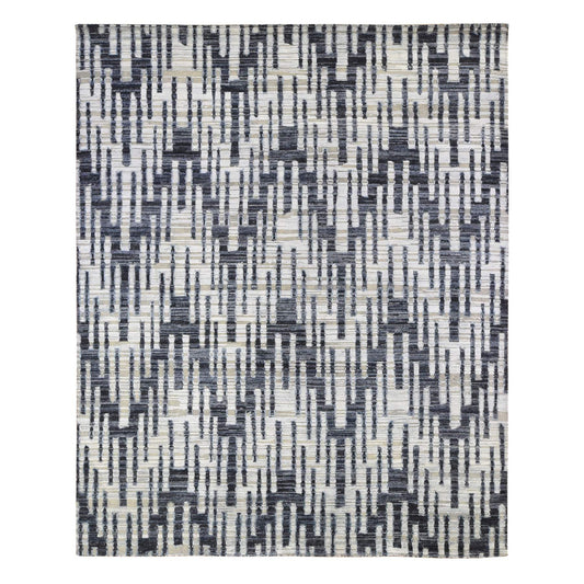 Modern and Contemporary Wool & Silk Hand Knotted Rug Ivory No Border 8.0X10.1 -O066958