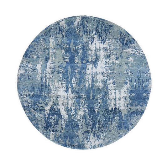 Modern and Contemporary Wool & Silk Hand Knotted Rug Blue No Border 6.2X6.2 -O066961