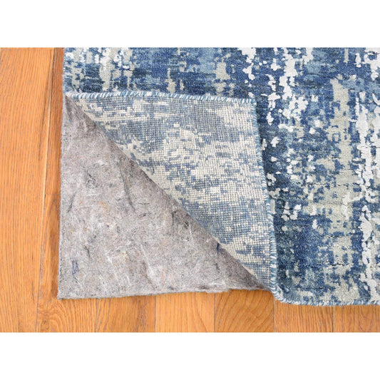 Modern and Contemporary Wool & Silk Hand Knotted Rug Blue No Border 4.1X10.2 -O066963