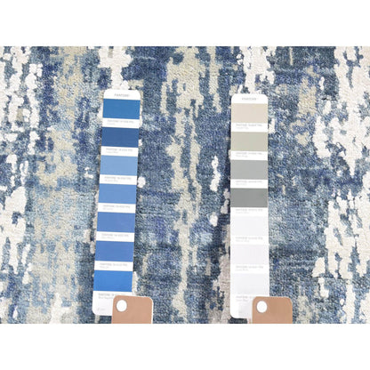 Modern and Contemporary Wool & Silk Hand Knotted Rug Blue No Border 4.1X10.2 -O066963