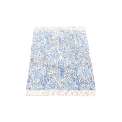 Transitional Wool & Silk Hand Knotted Rug Blue No Border 2.0X3.0 -O066965