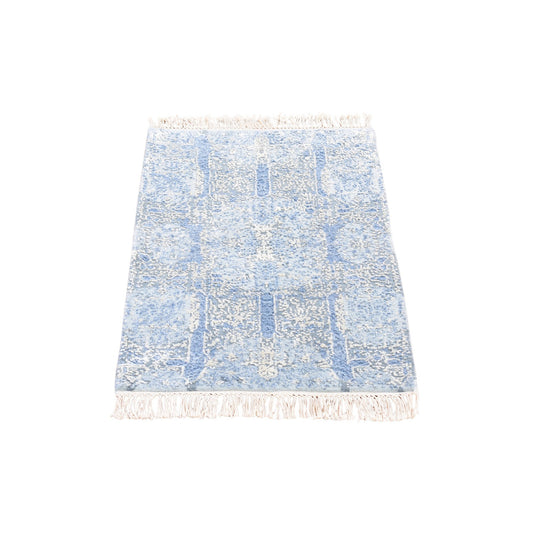 Transitional Wool & Silk Hand Knotted Rug Blue No Border 2.0X3.0 -O066965