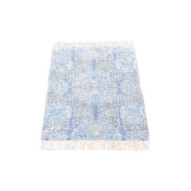 Transitional Wool & Silk Hand Knotted Rug Blue No Border 2.0X3.0 -O066965