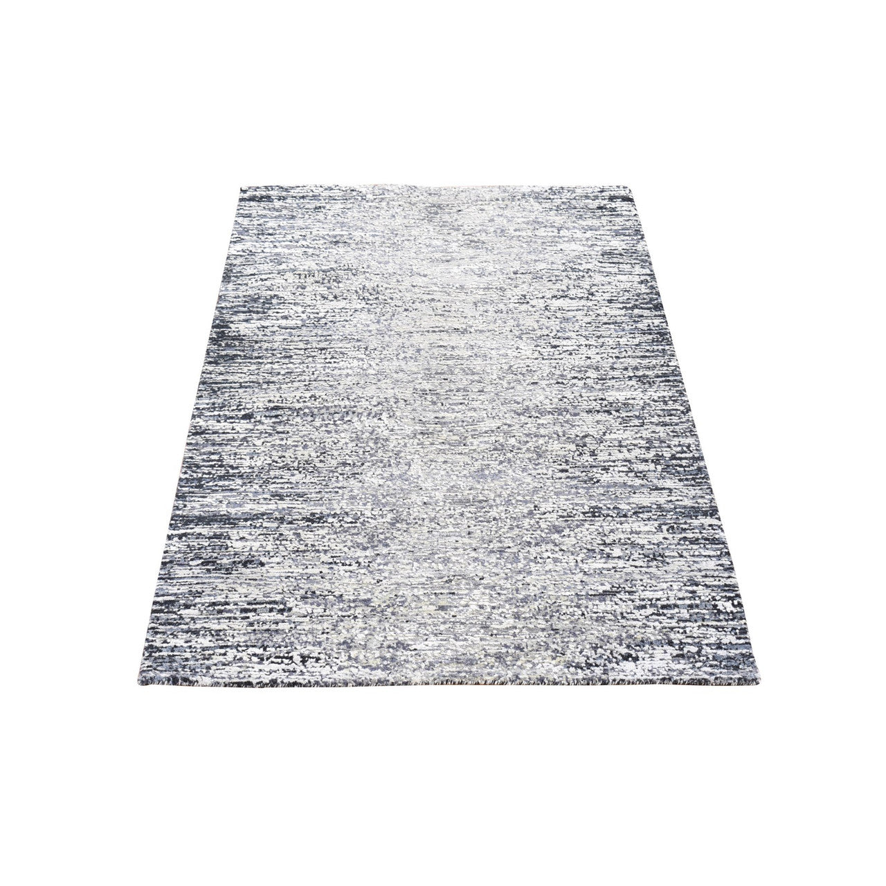 Modern and Contemporary Wool & Silk Hand Knotted Rug Black No Border 3.0X5.0 -O066967