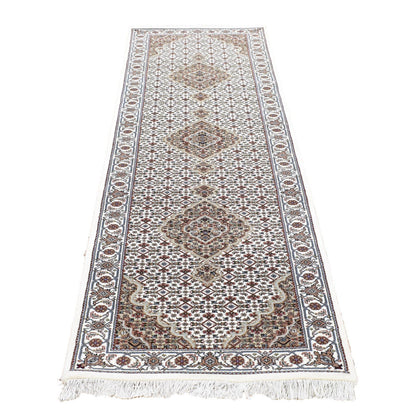 Fine Oriental Wool Hand Knotted Rug Brown Ivory 2.9X9.8 -O066968