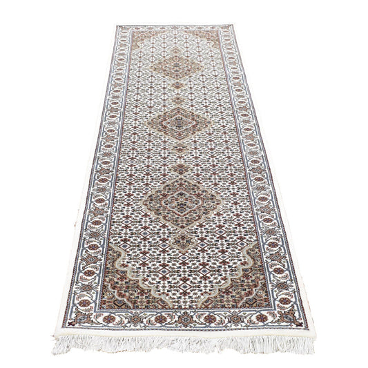 Fine Oriental Wool Hand Knotted Rug Brown Ivory 2.9X9.8 -O066968