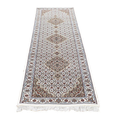 Fine Oriental Wool Hand Knotted Rug Brown Ivory 2.9X9.8 -O066968