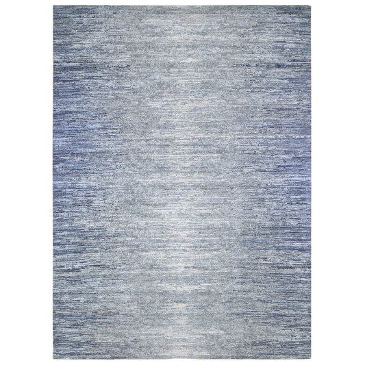 Modern and Contemporary Wool & Silk Hand Knotted Rug Blue No Border 10.0X14.0 -O066970