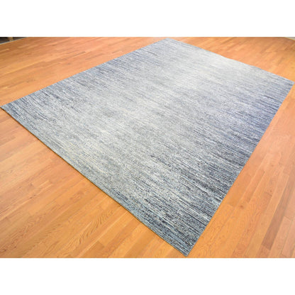 Modern and Contemporary Wool & Silk Hand Knotted Rug Blue No Border 10.0X14.0 -O066970