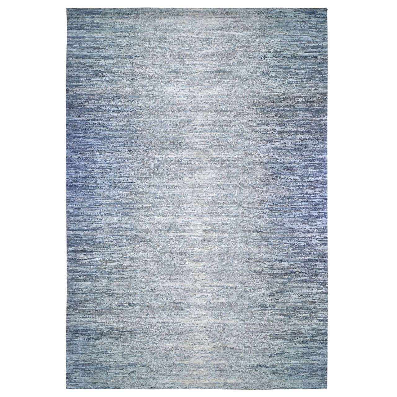 Blue 12'0" x 18'0" Modern and Contemporary Hand knotted Wool/Silk Rug - Sku: O066974