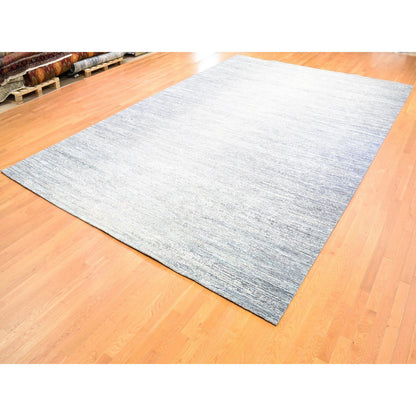 Modern and Contemporary Wool & Silk Hand Knotted Rug Blue No Border 12.0X18.0 -O066974