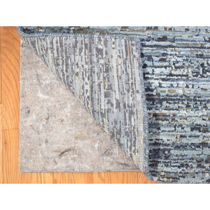 Modern and Contemporary Wool & Silk Hand Knotted Rug Blue No Border 12.0X18.0 -O066974