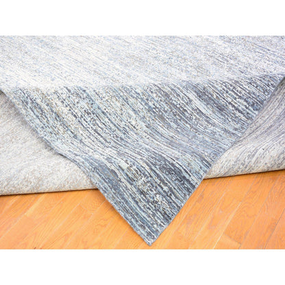 Modern and Contemporary Wool & Silk Hand Knotted Rug Blue No Border 12.0X18.0 -O066974