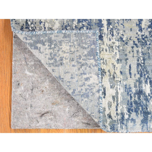 Modern and Contemporary Wool & Silk Hand Knotted Rug Blue No Border 2.6X10.1 -O066980