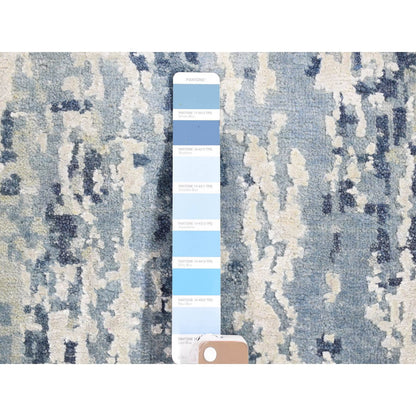 Modern and Contemporary Wool & Silk Hand Knotted Rug Blue No Border 3.8X17.2 -O066984