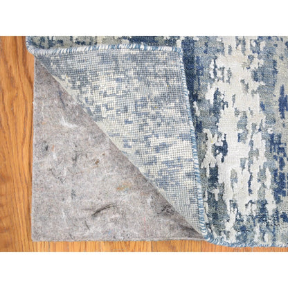 Modern and Contemporary Wool & Silk Hand Knotted Rug Blue No Border 2.7X12.2 -O066985