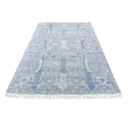 Modern and Contemporary Wool & Silk Hand Knotted Rug Blue No Border 6.0X9.3 -O066986