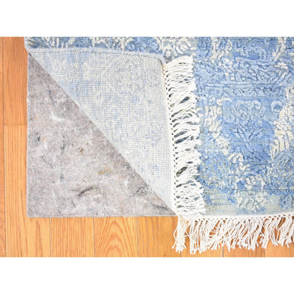 Modern and Contemporary Wool & Silk Hand Knotted Rug Blue No Border 6.0X9.3 -O066986