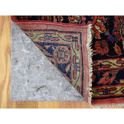 Antique Wool Hand Knotted Rug Red Navy Blue 12.4X19.3 -O066991