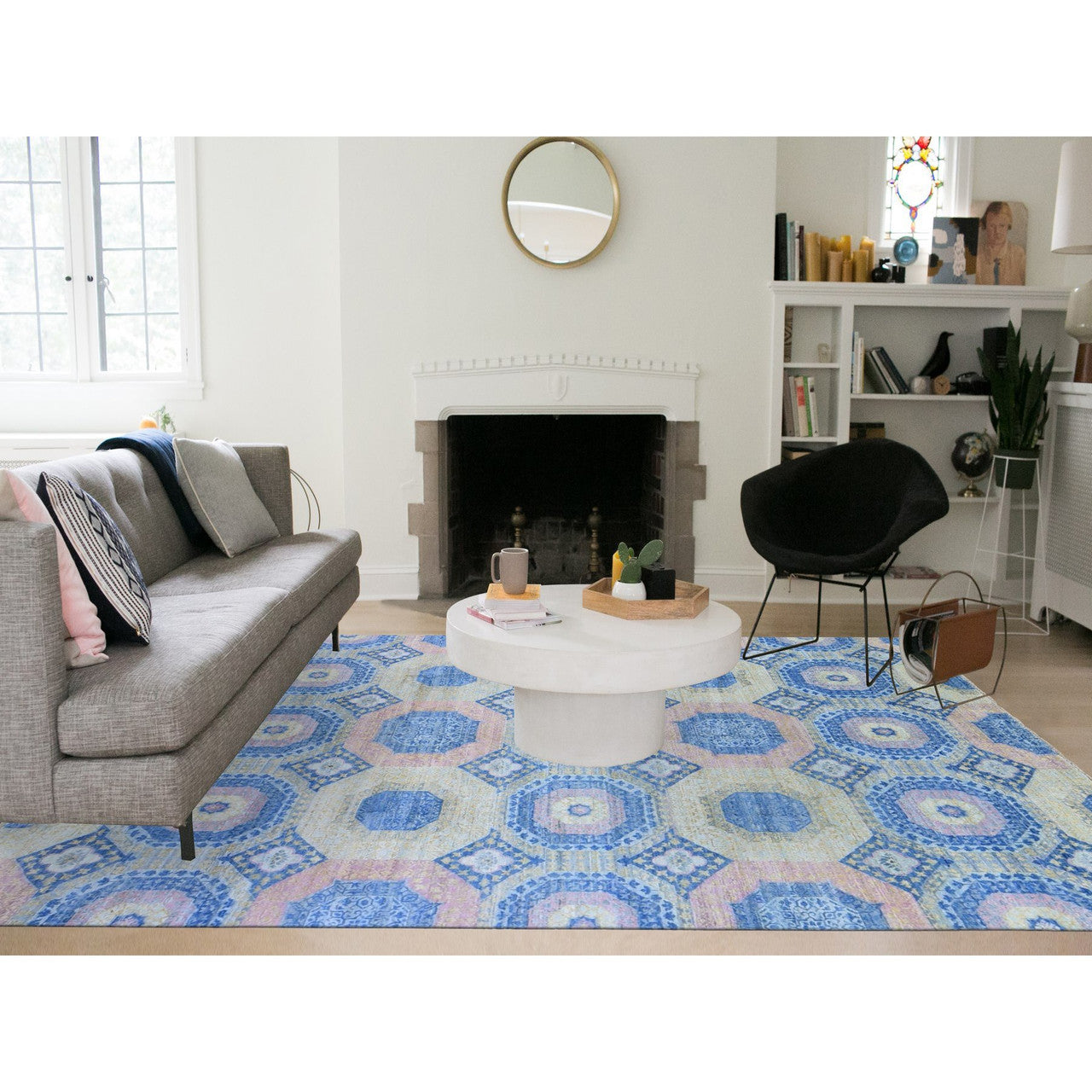 Blue 9'0" x 11'8" Mamluk Hand knotted Wool Rug - Sku: O066997