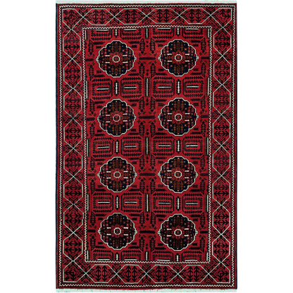Tribal & Geometric Wool Hand Knotted Rug Red 3.11x6.4 -O0669