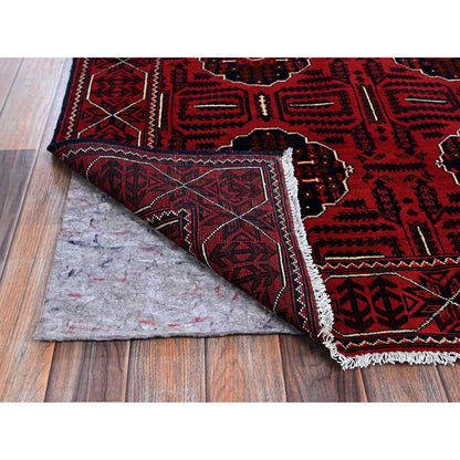 Tribal & Geometric Wool Hand Knotted Rug Red 3.11x6.4 -O0669