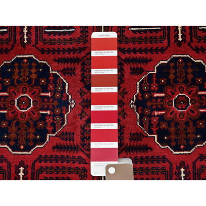 Tribal & Geometric Wool Hand Knotted Rug Red 3.11x6.4 -O0669