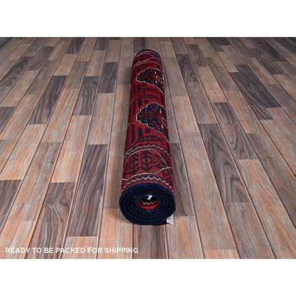 Tribal & Geometric Wool Hand Knotted Rug Red 3.11x6.4 -O0669
