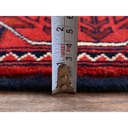Tribal & Geometric Wool Hand Knotted Rug Red 3.11x6.4 -O0669