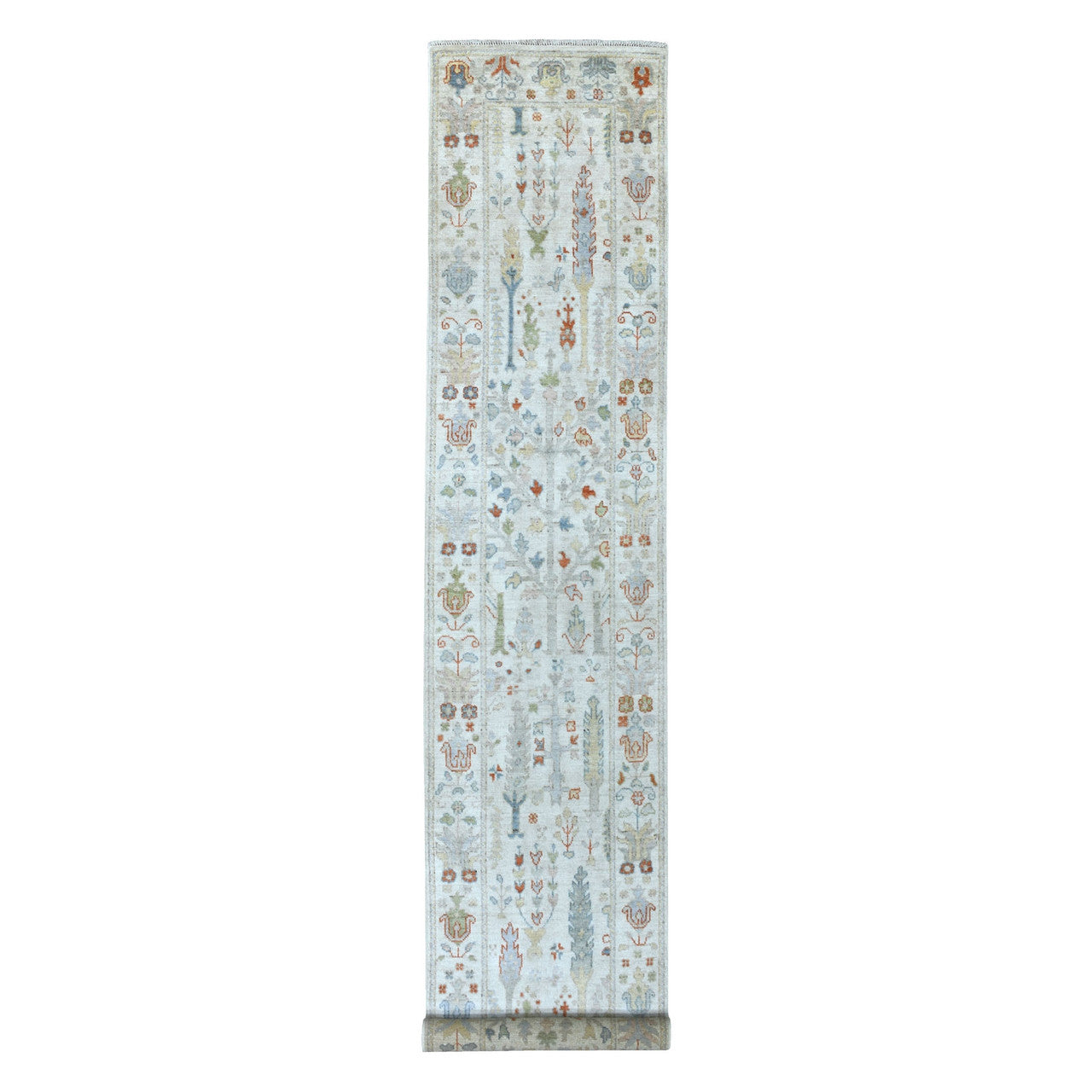 Ivory 2'9" x 15'6" Oushak And Peshawar Hand knotted Wool Rug - Sku: O067025