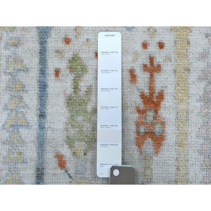 Oushak And Peshawar Wool Hand Knotted Rug Ivory Ivory 2.9X15.6 -O067025