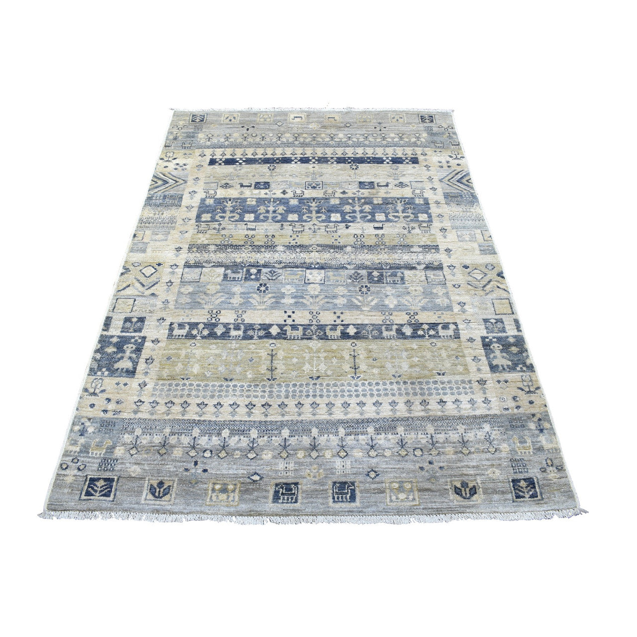 Tribal & Geometric Wool Hand Knotted Rug Ivory No Border 3.9X6.0 -O067050