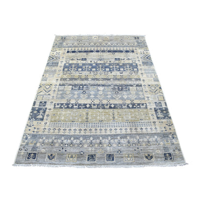 Tribal & Geometric Wool Hand Knotted Rug Ivory No Border 3.9X6.0 -O067050