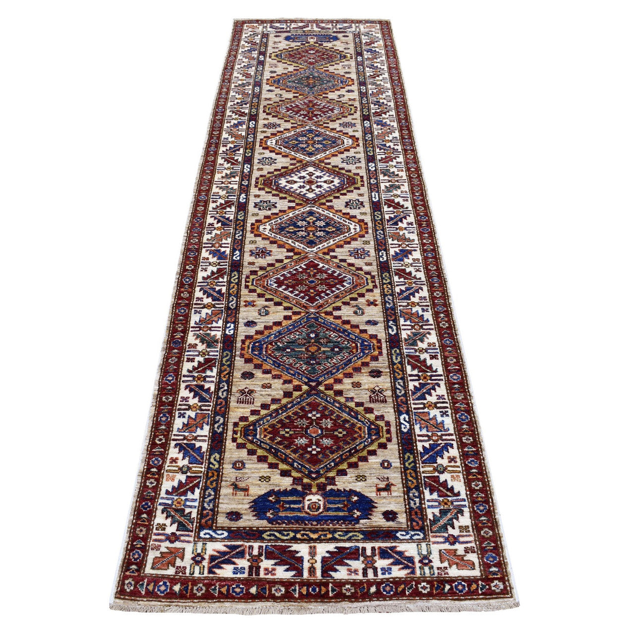 Beige 2'8" x 10'0" Kazak Hand knotted Wool Rug - Sku: O067085