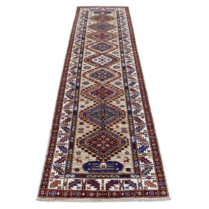 Kazak Wool Hand Knotted Rug Beige Ivory 2.8X10.0 -O067085