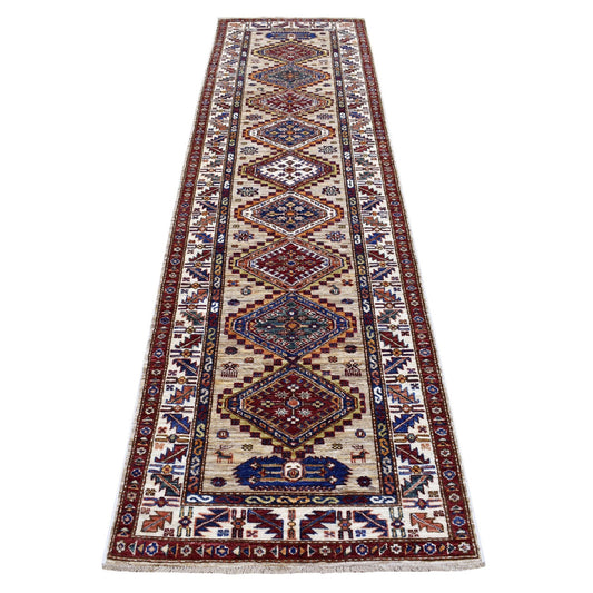 Kazak Wool Hand Knotted Rug Beige Ivory 2.8X10.0 -O067085