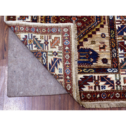 Kazak Wool Hand Knotted Rug Beige Ivory 2.8X10.0 -O067085